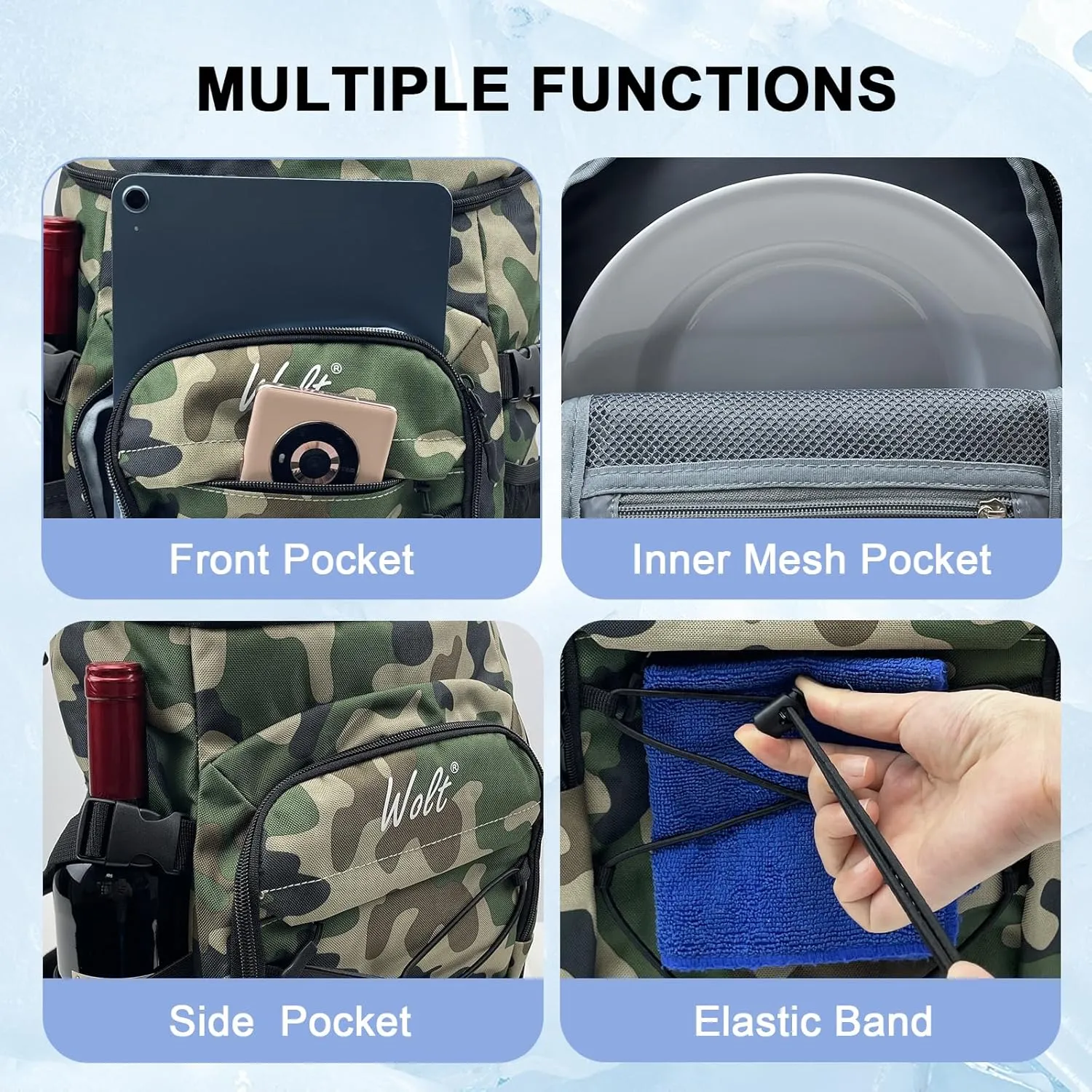 WOLT Cooler Backpack,24 Cans Insulated Backpack Cooler Leakproof,Lightweight Soft Cooler Bag,Camping Cooler,Large Capacity Beach Cooler,Waterproof Travel Cooler Lunch Backpack for Hiking