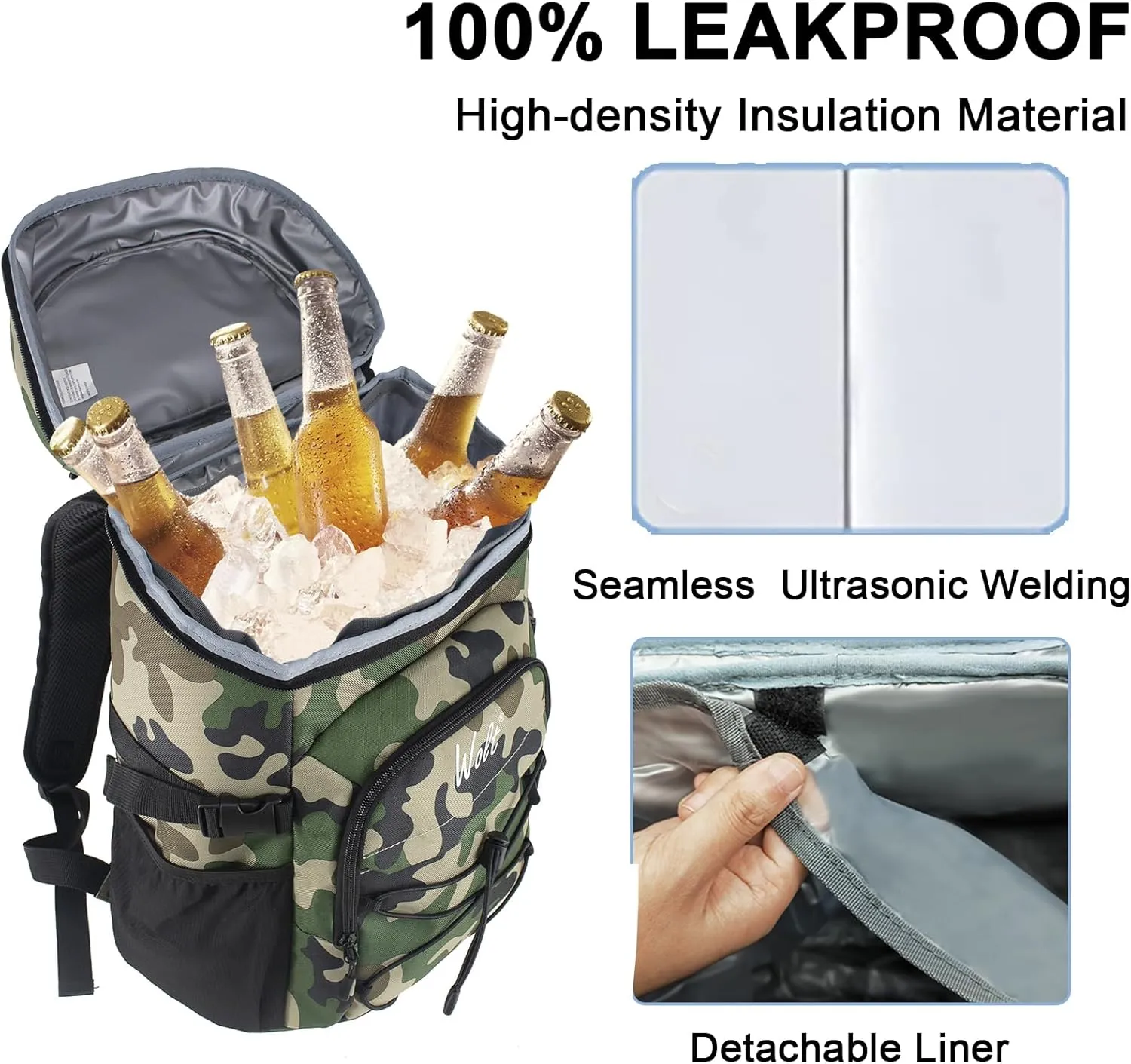WOLT Cooler Backpack,24 Cans Insulated Backpack Cooler Leakproof,Lightweight Soft Cooler Bag,Camping Cooler,Large Capacity Beach Cooler,Waterproof Travel Cooler Lunch Backpack for Hiking