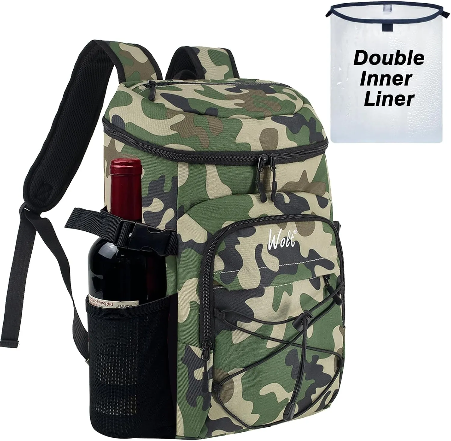 WOLT Cooler Backpack,24 Cans Insulated Backpack Cooler Leakproof,Lightweight Soft Cooler Bag,Camping Cooler,Large Capacity Beach Cooler,Waterproof Travel Cooler Lunch Backpack for Hiking