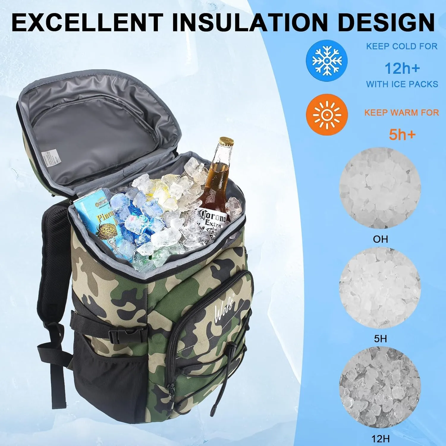 WOLT Cooler Backpack,24 Cans Insulated Backpack Cooler Leakproof,Lightweight Soft Cooler Bag,Camping Cooler,Large Capacity Beach Cooler,Waterproof Travel Cooler Lunch Backpack for Hiking