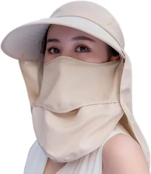 Women Sun Wide Brim UV Protection Fishing Hats Foldable Ponytail Summer Hat with Detachable Flap