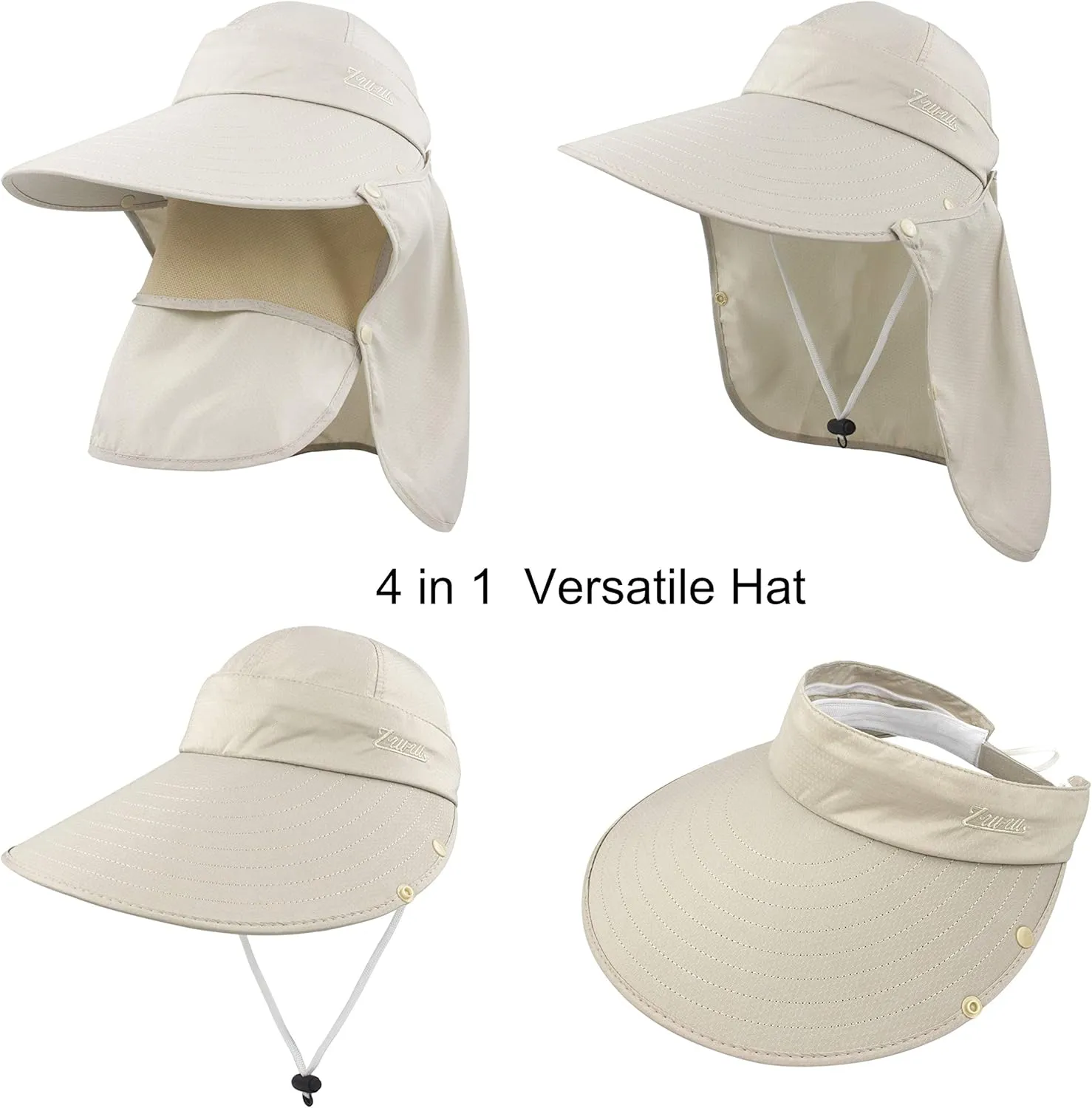 Women Sun Wide Brim UV Protection Fishing Hats Foldable Ponytail Summer Hat with Detachable Flap