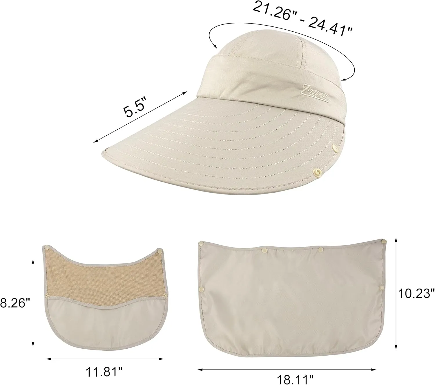 Women Sun Wide Brim UV Protection Fishing Hats Foldable Ponytail Summer Hat with Detachable Flap