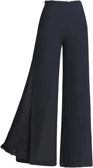 Women's Long Pants Summer Wide Leg Pants High Waist Double Layered Split Chiffon Long Pants Loose Dance Pants