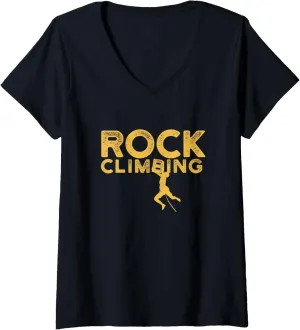 Womens Rock Climbing Mountain Forest Nature Outdoor Climber Boulder V-Neck T-Shirt