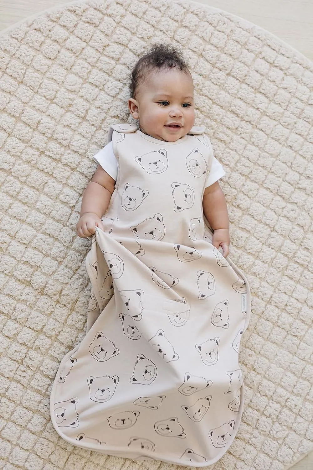 Woolino Merino Wool and Organic Cotton Ultimate Baby Sleep Sack - 4 Season Baby Wearable Blanket - Two-Way Zipper Adjustable Sleeping Bag - Universal Size (2-24 Months) - Teddy Bear