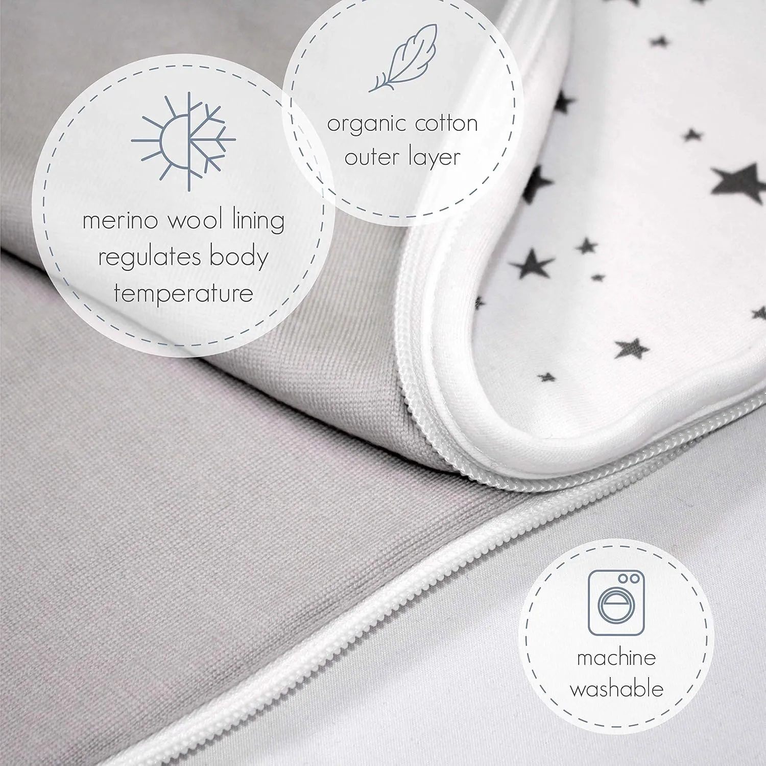 Woolino Merino Wool and Organic Cotton Ultimate Baby Sleep Sack - 4 Season Baby Wearable Blanket - Two-Way Zipper Adjustable Sleeping Bag - Universal Size (2-24 Months) - Teddy Bear