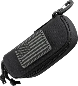 WYNEX Tactical Molle Glasses Pouch, Shockproof Eyeglasses Case Hard Shell, Sunglasses Case with Clip and Zipper, Protective Box with Flag Patch, for Most Glasses, Sunglasses, Goggles