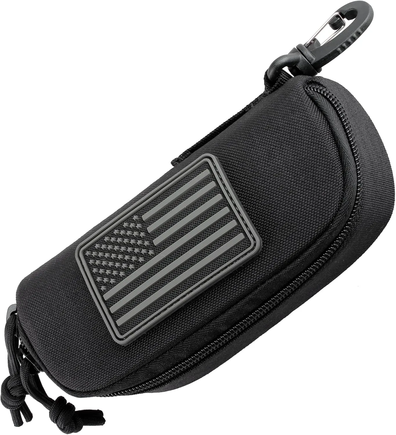 WYNEX Tactical Molle Glasses Pouch, Shockproof Eyeglasses Case Hard Shell, Sunglasses Case with Clip and Zipper, Protective Box with Flag Patch, for Most Glasses, Sunglasses, Goggles