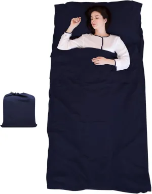 XL Sleeping Bag Liner, 45 X 83 Inches Soft Travel Sheet, Washable Adult with Storage Bag, Navy Blue