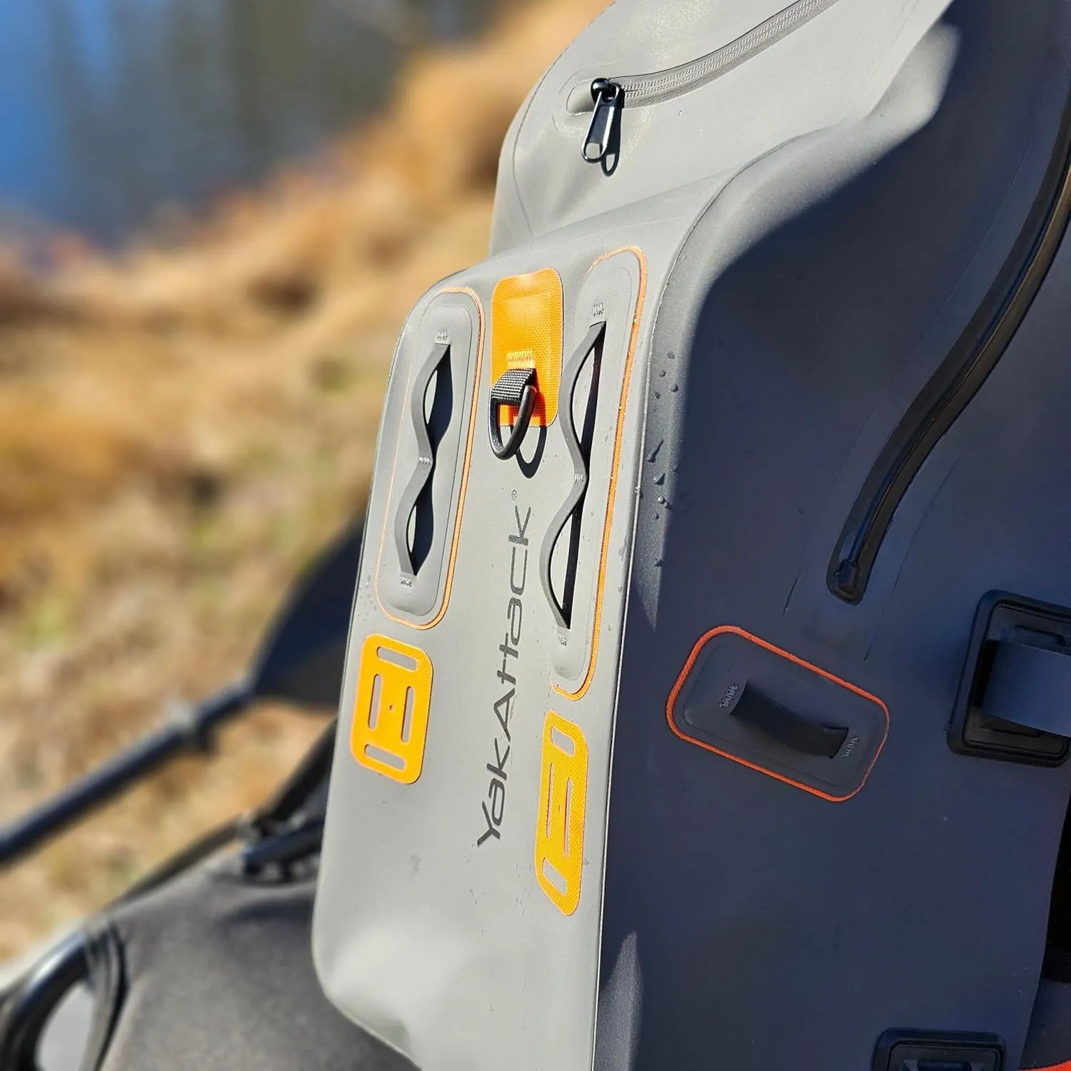 YakAttack 28L BackWater DryPak Waterproof Backpack - Grey/Orange | Dry Bag Backpack for Kayaking, Fishing & Hiking | Floating Waterproof Bag | Lightweight Outdoor Marine Gear | 10" x 22" x 12"