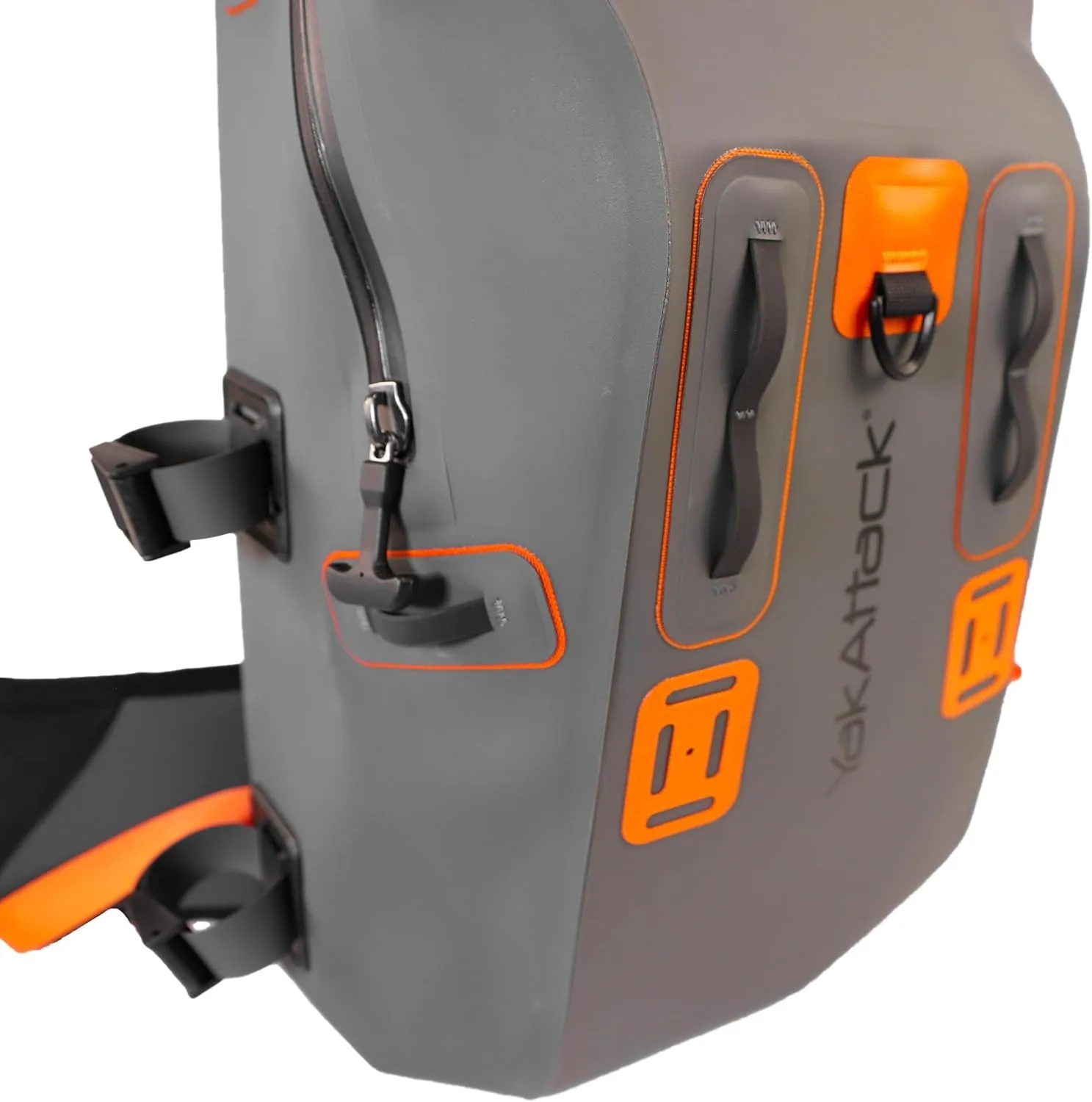 YakAttack 28L BackWater DryPak Waterproof Backpack - Grey/Orange | Dry Bag Backpack for Kayaking, Fishing & Hiking | Floating Waterproof Bag | Lightweight Outdoor Marine Gear | 10" x 22" x 12"