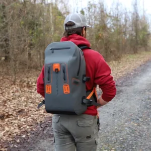 YakAttack 28L BackWater DryPak Waterproof Backpack - Grey/Orange | Dry Bag Backpack for Kayaking, Fishing & Hiking | Floating Waterproof Bag | Lightweight Outdoor Marine Gear | 10" x 22" x 12"