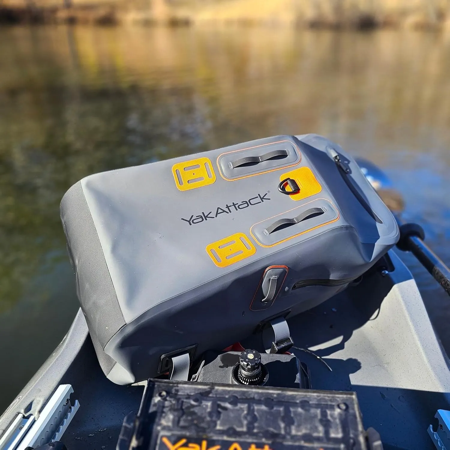 YakAttack 28L BackWater DryPak Waterproof Backpack - Grey/Orange | Dry Bag Backpack for Kayaking, Fishing & Hiking | Floating Waterproof Bag | Lightweight Outdoor Marine Gear | 10" x 22" x 12"