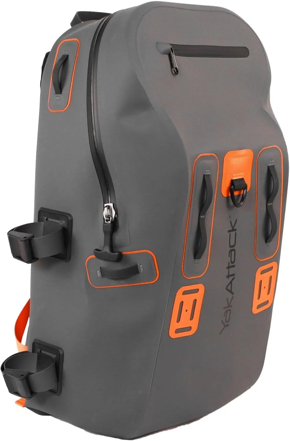 YakAttack 28L BackWater DryPak Waterproof Backpack - Grey/Orange | Dry Bag Backpack for Kayaking, Fishing & Hiking | Floating Waterproof Bag | Lightweight Outdoor Marine Gear | 10" x 22" x 12"