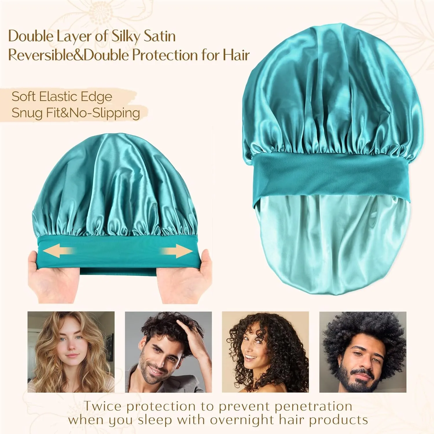 YANIBEST Bonnet for Men Hair Bonnet for Sleeping Double Layer Satin Bonnets for Black Women Curly Hair Sleep Cap