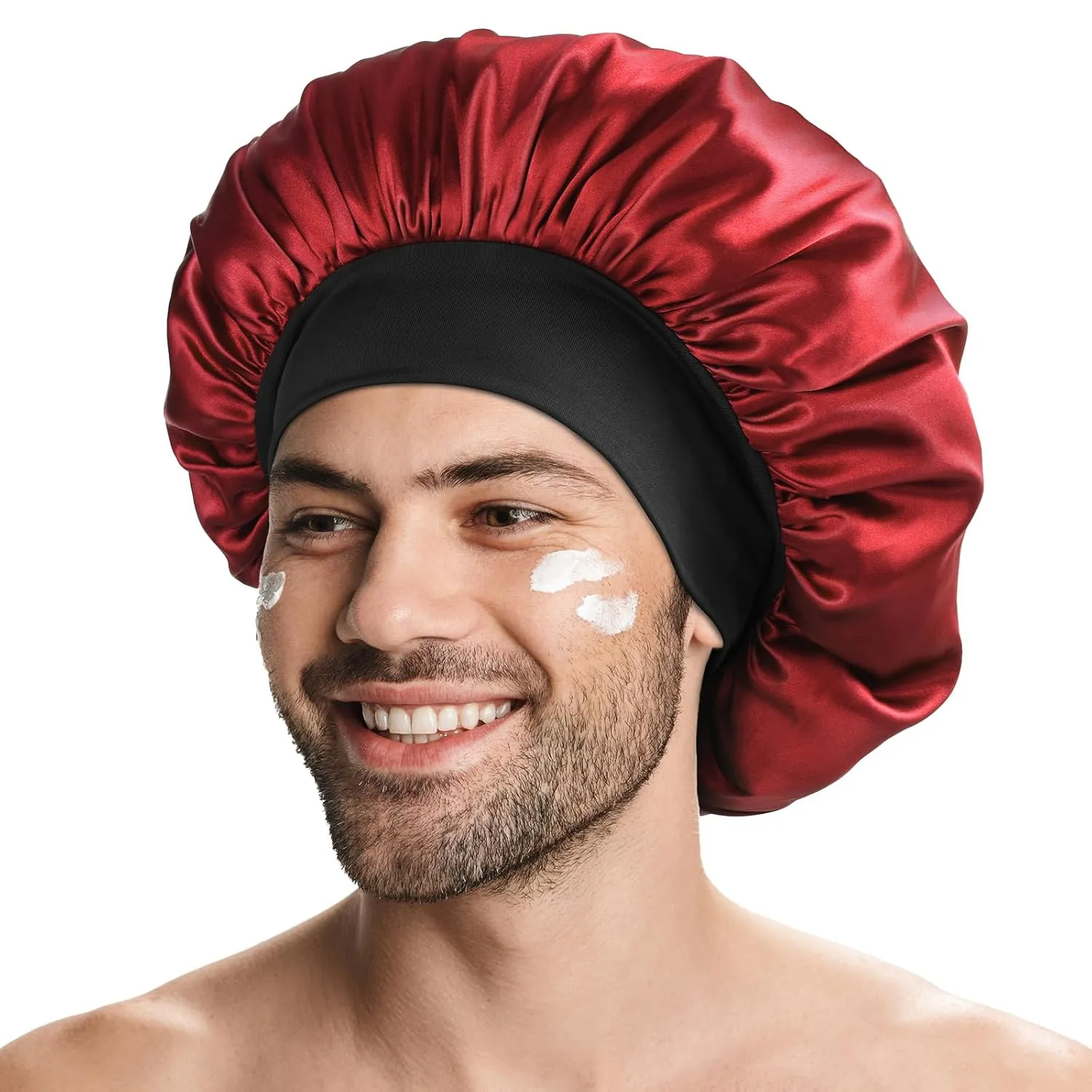 YANIBEST Silk Bonnet for Men, Satin Hair Bonnet for Sleeping, Double Layer Sleep Cap for Black Men & Women Curly Hair Braids, Wine Red