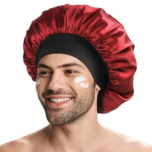 YANIBEST Silk Bonnet for Men, Satin Hair Bonnet for Sleeping, Double Layer Sleep Cap for Black Men & Women Curly Hair Braids, Wine Red