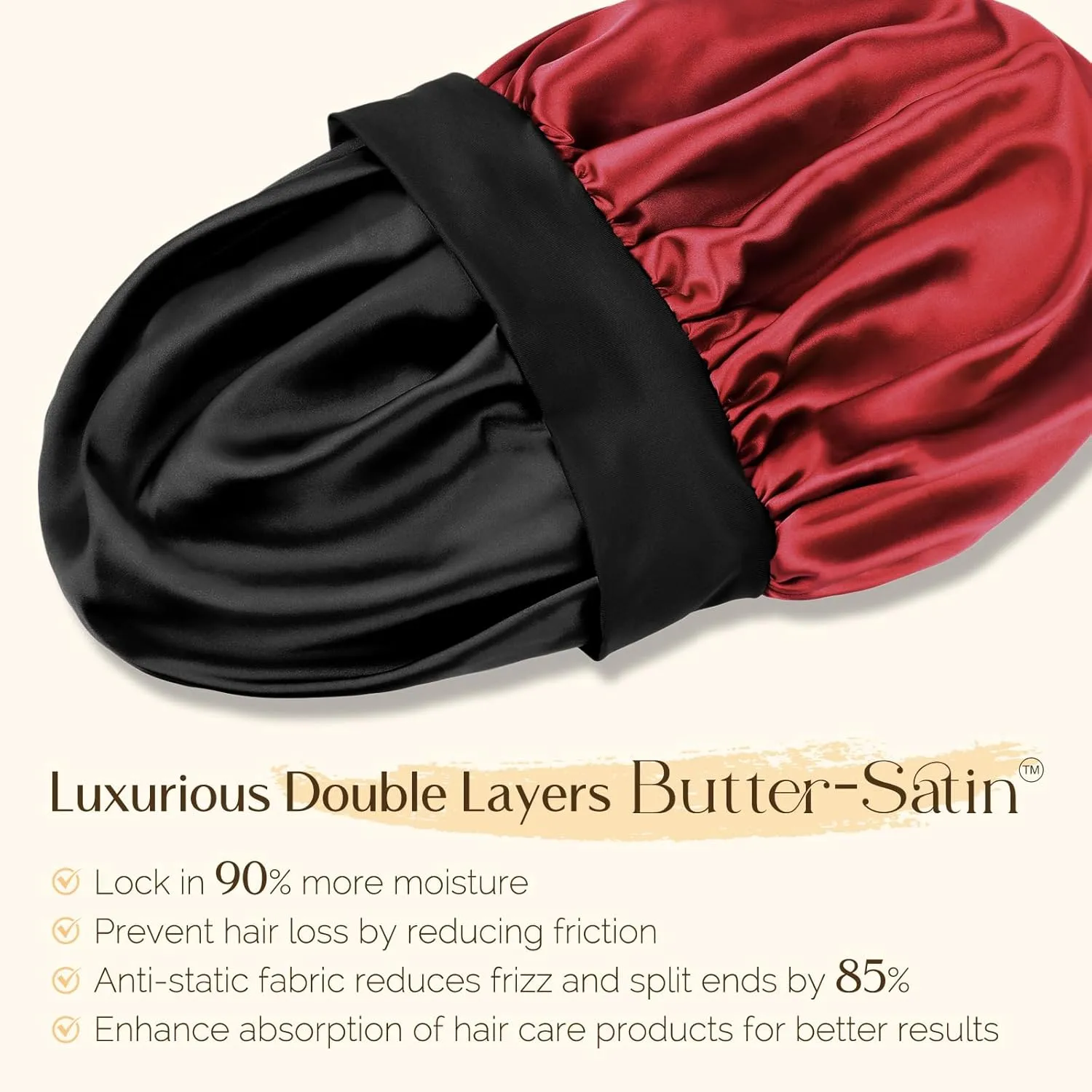 YANIBEST Silk Bonnet for Men, Satin Hair Bonnet for Sleeping, Double Layer Sleep Cap for Black Men & Women Curly Hair Braids, Wine Red