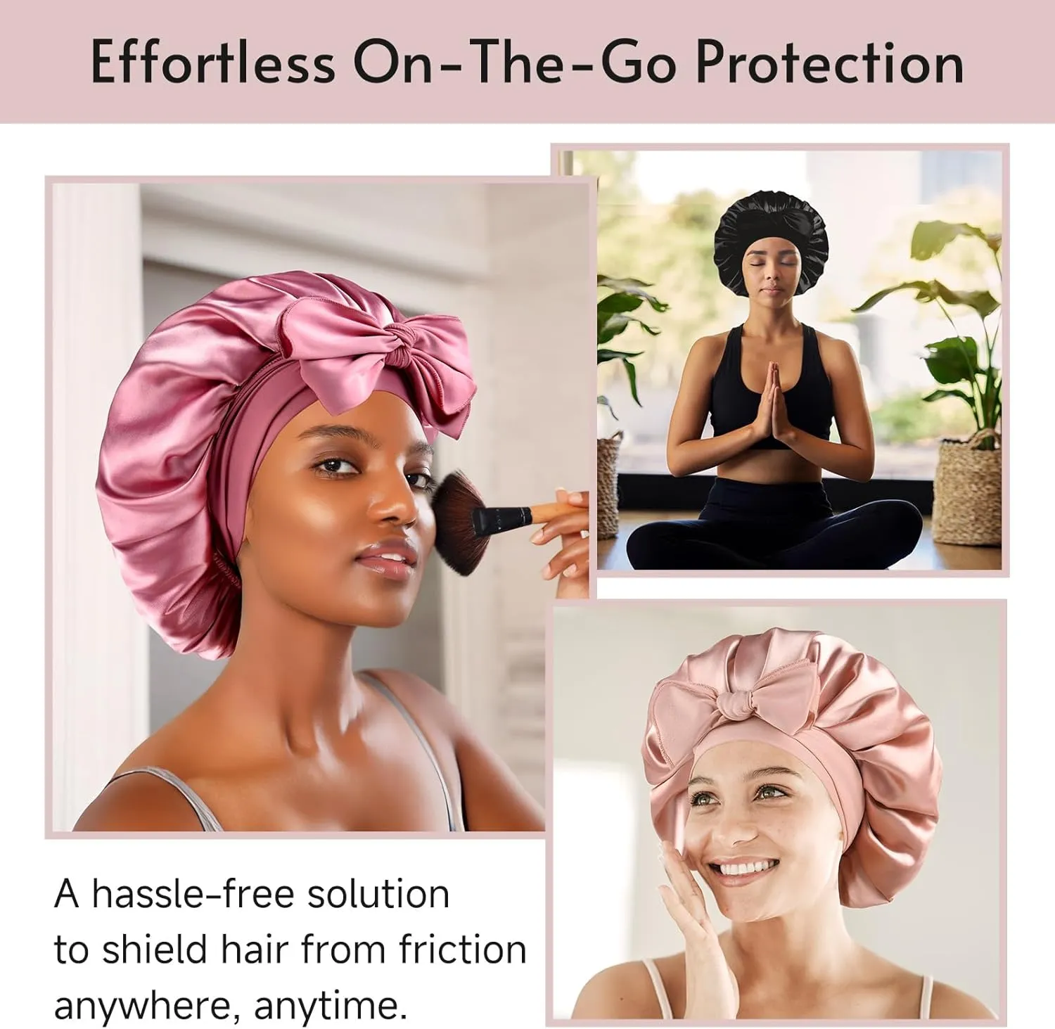 Yanideer 3 pcs Satin Bonnet Silk Bonnet for Sleeping Double Layer Satin Lined Hair Bonnet with Tie Band for Women Curly Hair