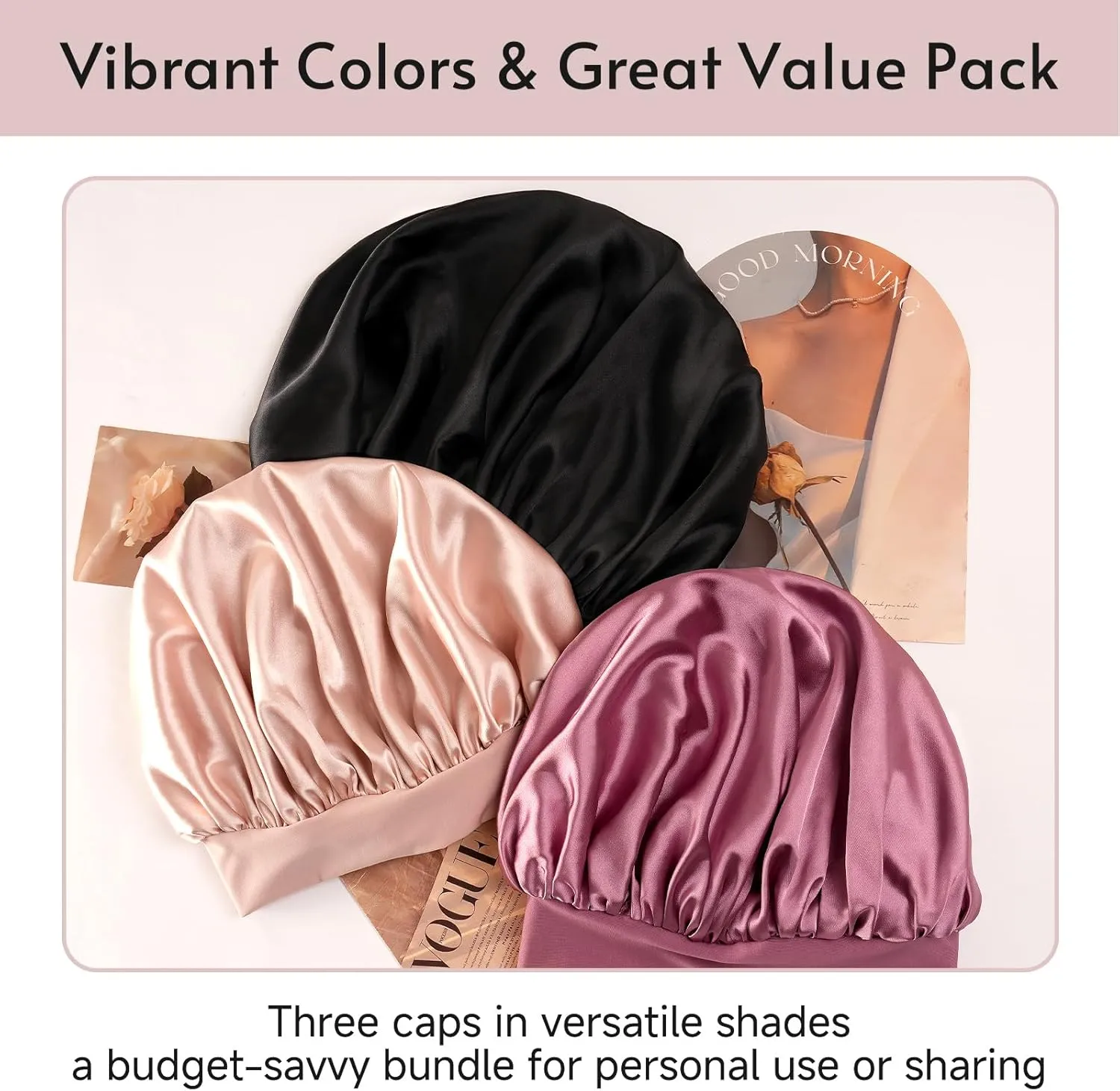 Yanideer 3 pcs Satin Bonnet Silk Bonnet for Sleeping Double Layer Satin Lined Hair Bonnet with Tie Band for Women Curly Hair