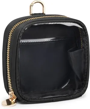 Yarnic Mini Black Clear Makeup Bag Transparent Toiletry Bags with Carabiner Attachable Pouch Cute Cosmetic Bag with Interior Pocket and ring Makeup Organizer Small Clear Clip-on Pocket