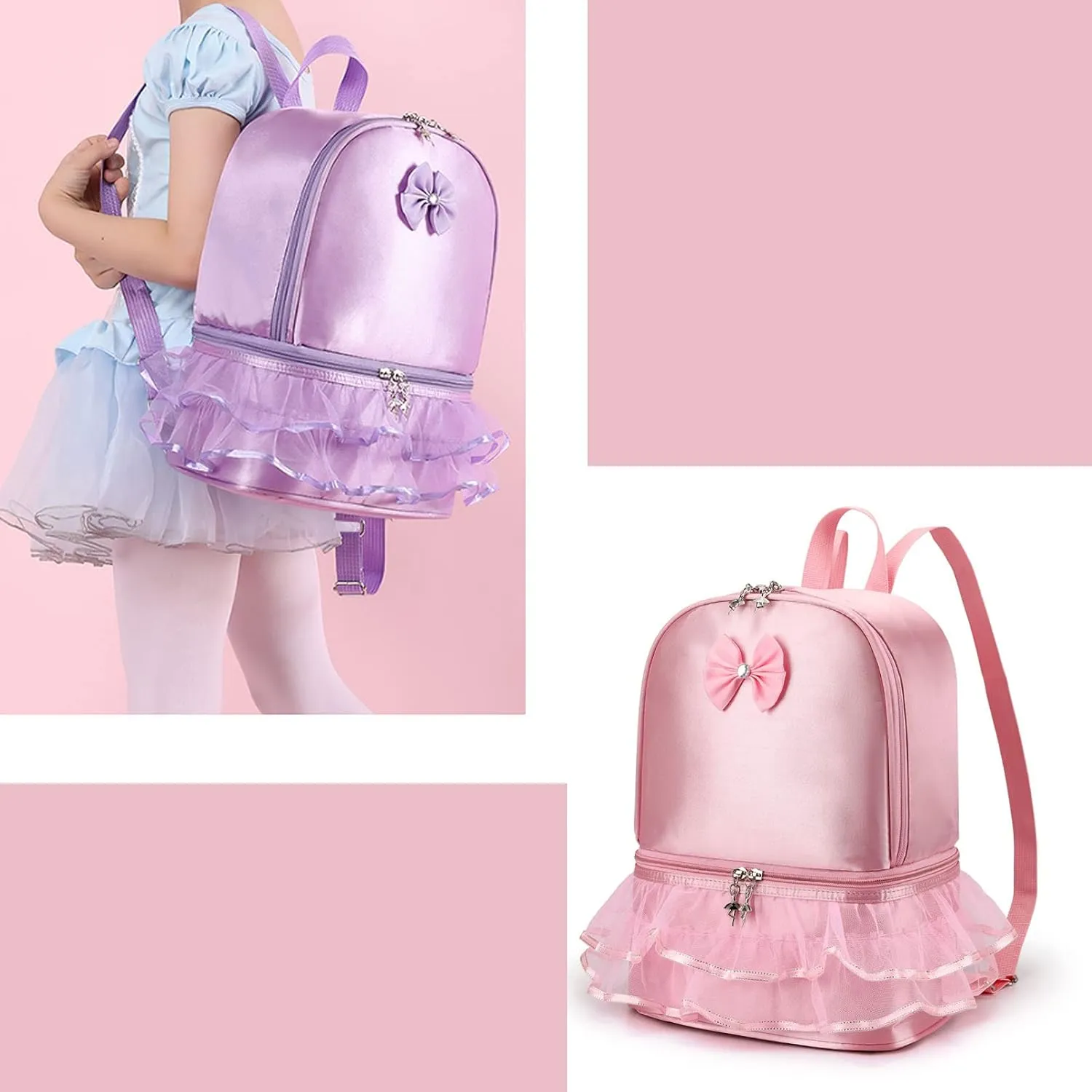 Yitengteng Ballet Backpack for Little Girls - Ballerina Toddler Gymnastics Latin Dance Yoga Storage Bag with Separate Shoe Compartment (Purple)