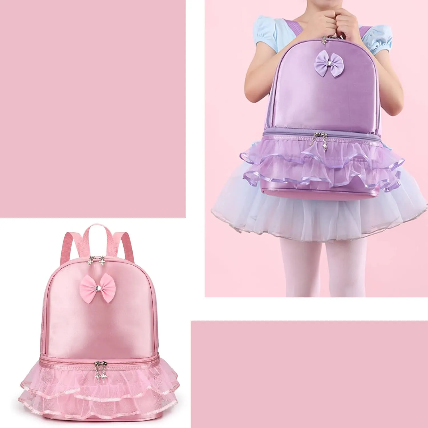 Yitengteng Ballet Backpack for Little Girls - Ballerina Toddler Gymnastics Latin Dance Yoga Storage Bag with Separate Shoe Compartment (Purple)