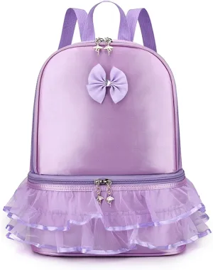 Yitengteng Ballet Backpack for Little Girls - Ballerina Toddler Gymnastics Latin Dance Yoga Storage Bag with Separate Shoe Compartment (Purple)