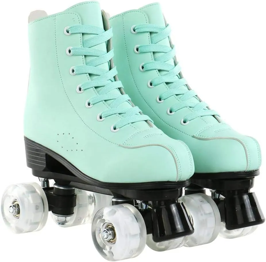 YYW Roller Skates for Women Men, High Top PU Leather Classic Double-Row, Indoor Outdoor, Beginner Shoes Bag