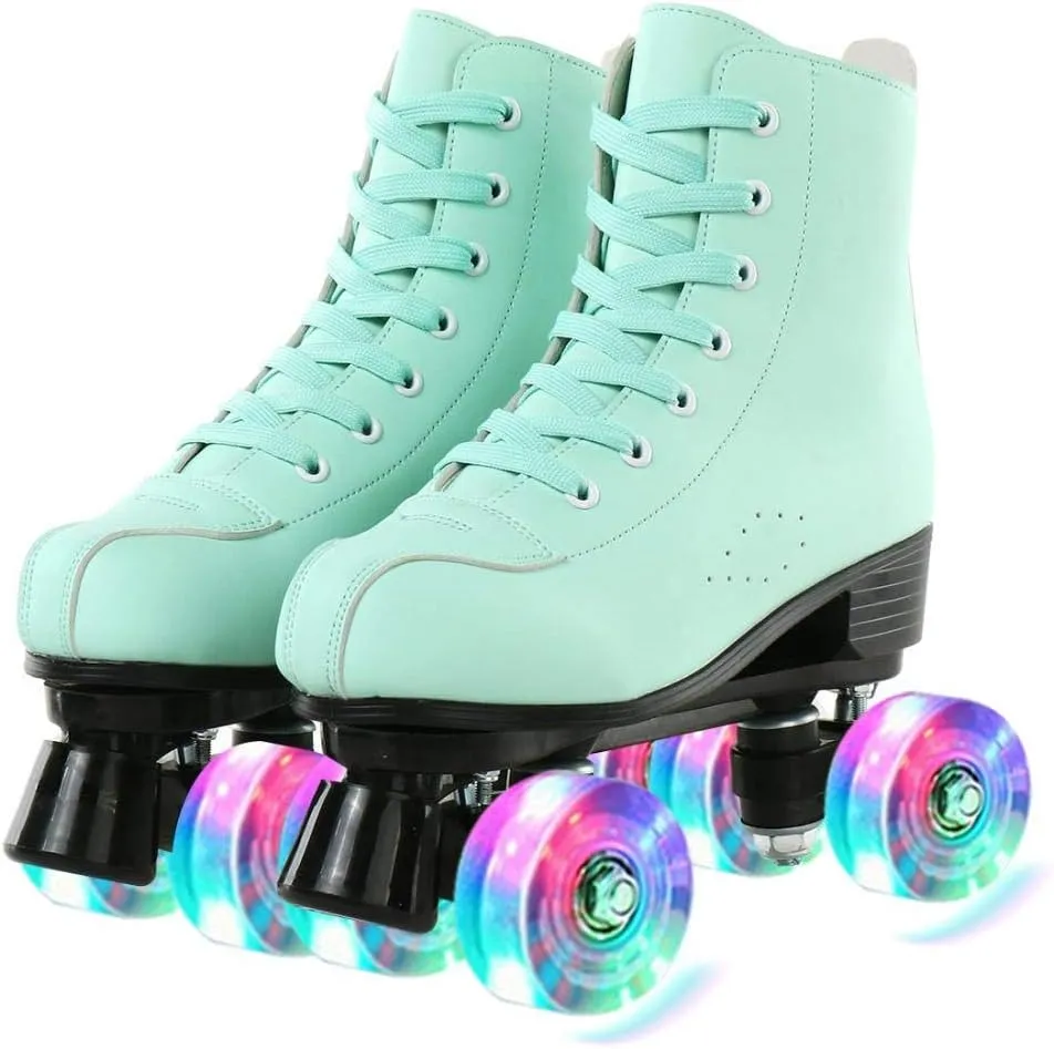 YYW Roller Skates for Women Men, High Top PU Leather Classic Double-Row, Indoor Outdoor, Beginner Shoes Bag