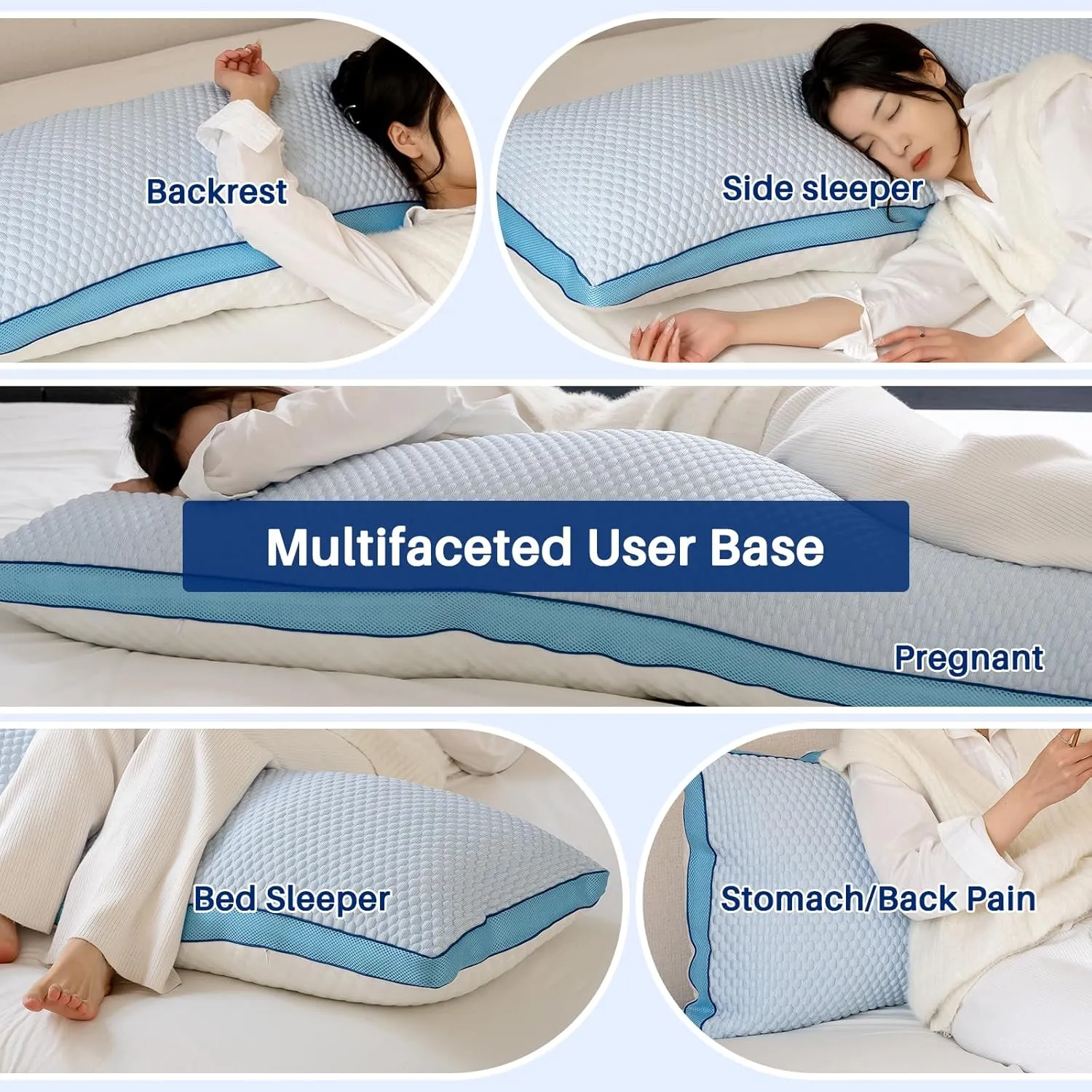 YZ HOME Cooling Body Pillow for Adults, Adjustable Extra Long Pillow for Bed, Pillow Insert with Shredded Memory Foam Full Body Pillows(20x54 Inch, Blue)