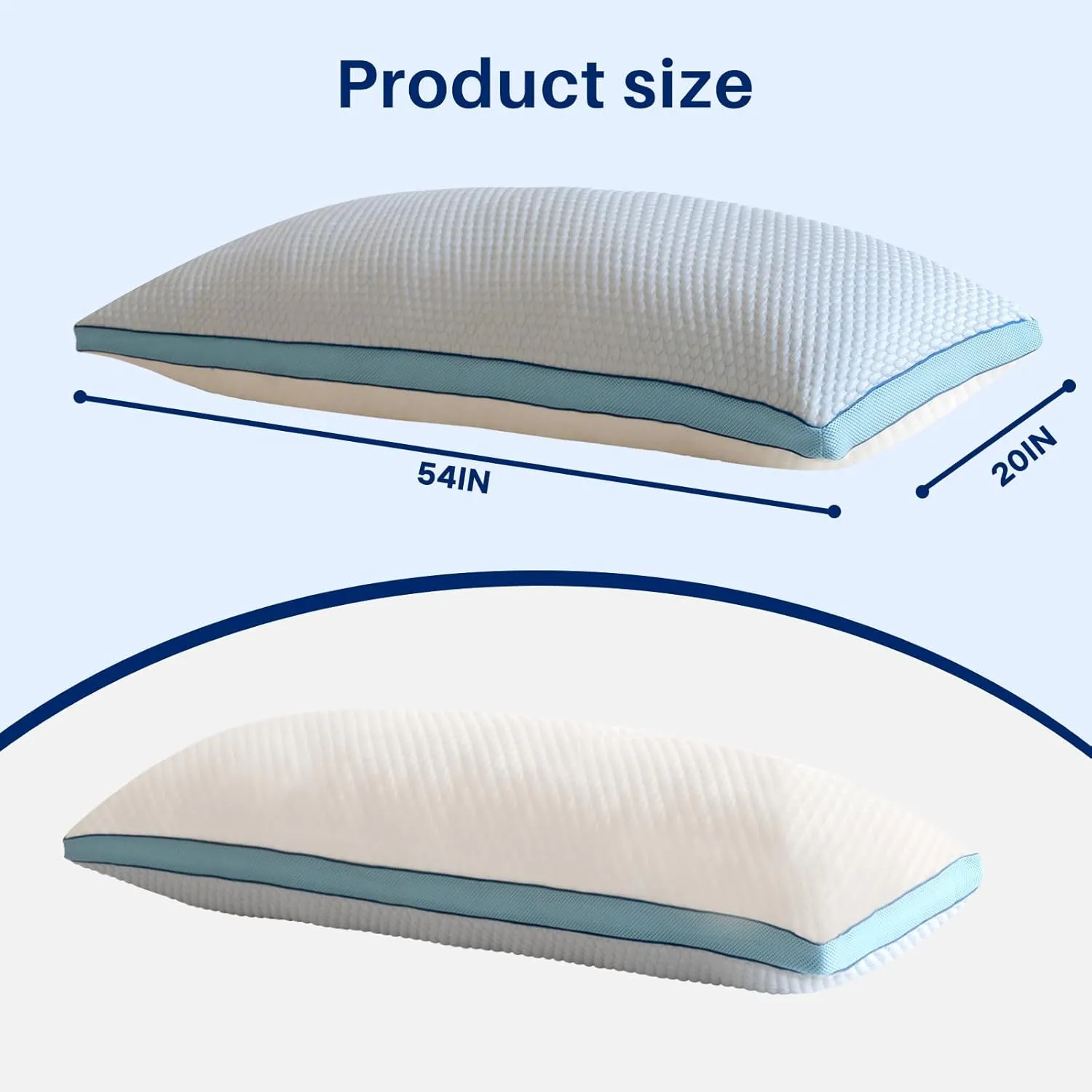 YZ HOME Cooling Body Pillow for Adults, Adjustable Extra Long Pillow for Bed, Pillow Insert with Shredded Memory Foam Full Body Pillows(20x54 Inch, Blue)