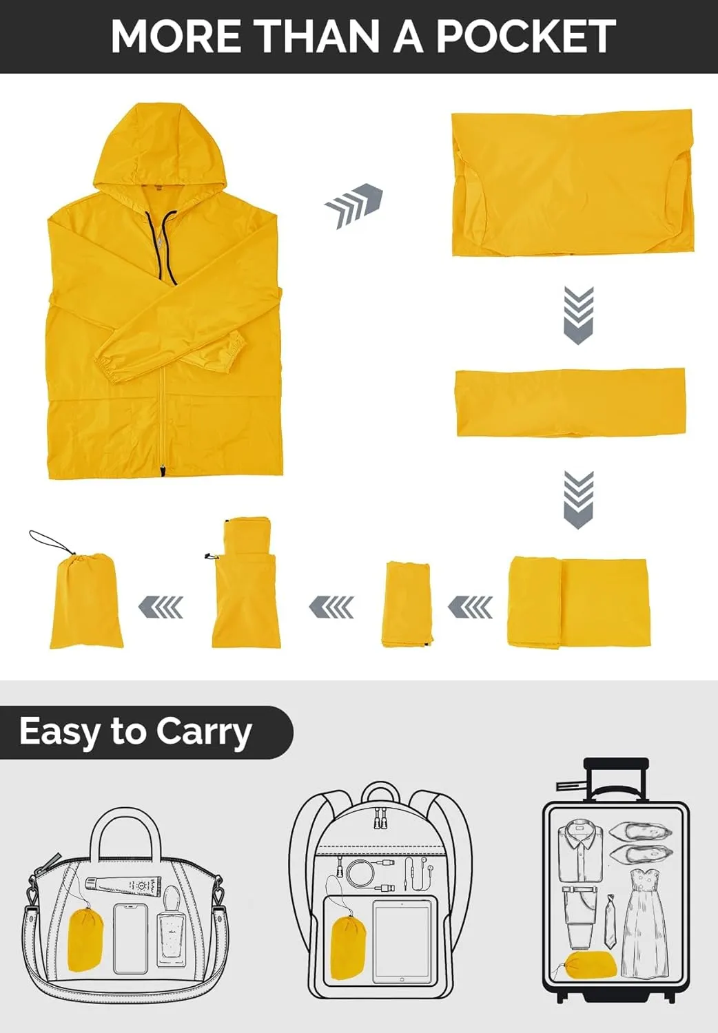 Zando Packable Mens Rain Jacket Lightweight Raincoat Waterproof with Hood Outdoor Windbreaker Jacket Travel Rain Jackets