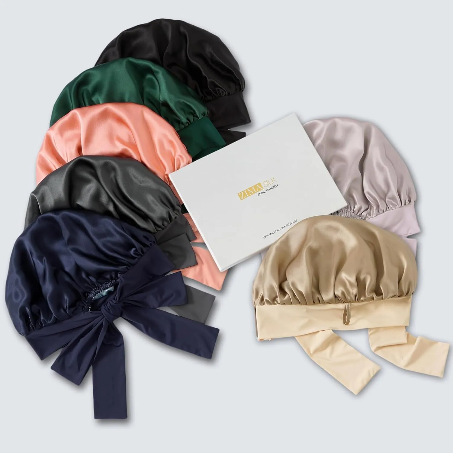ZIMASILK 100% Mulberry Silk Bonnet for Sleeping Women Long Hair Double Layer Silk Hair Wrap with Tie Band Stay On Head (1Pc, Black)