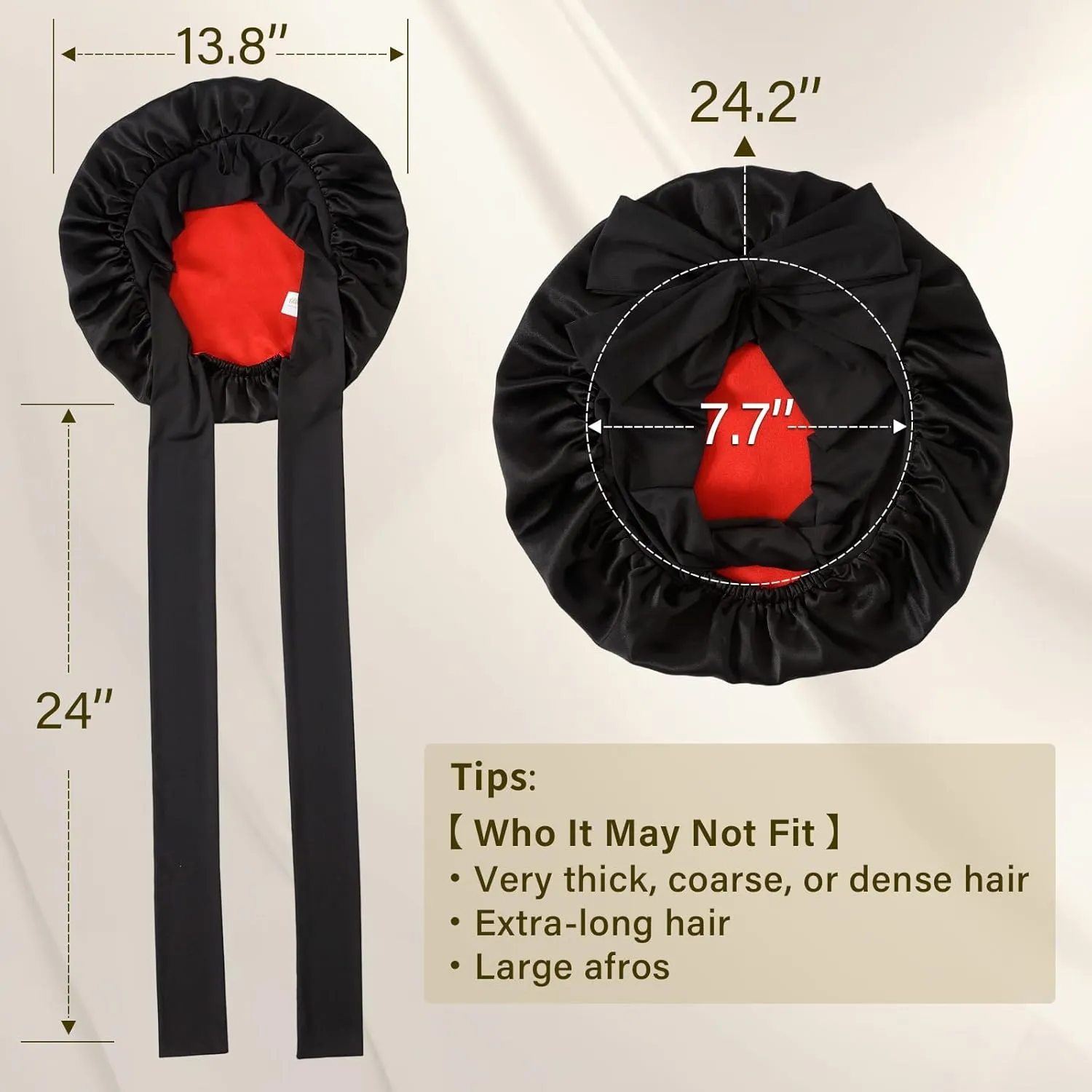 ZIMASILK 100% Mulberry Silk Bonnet for Sleeping Women Long Hair Double Layer Silk Hair Wrap with Tie Band Stay On Head (1Pc, Black)