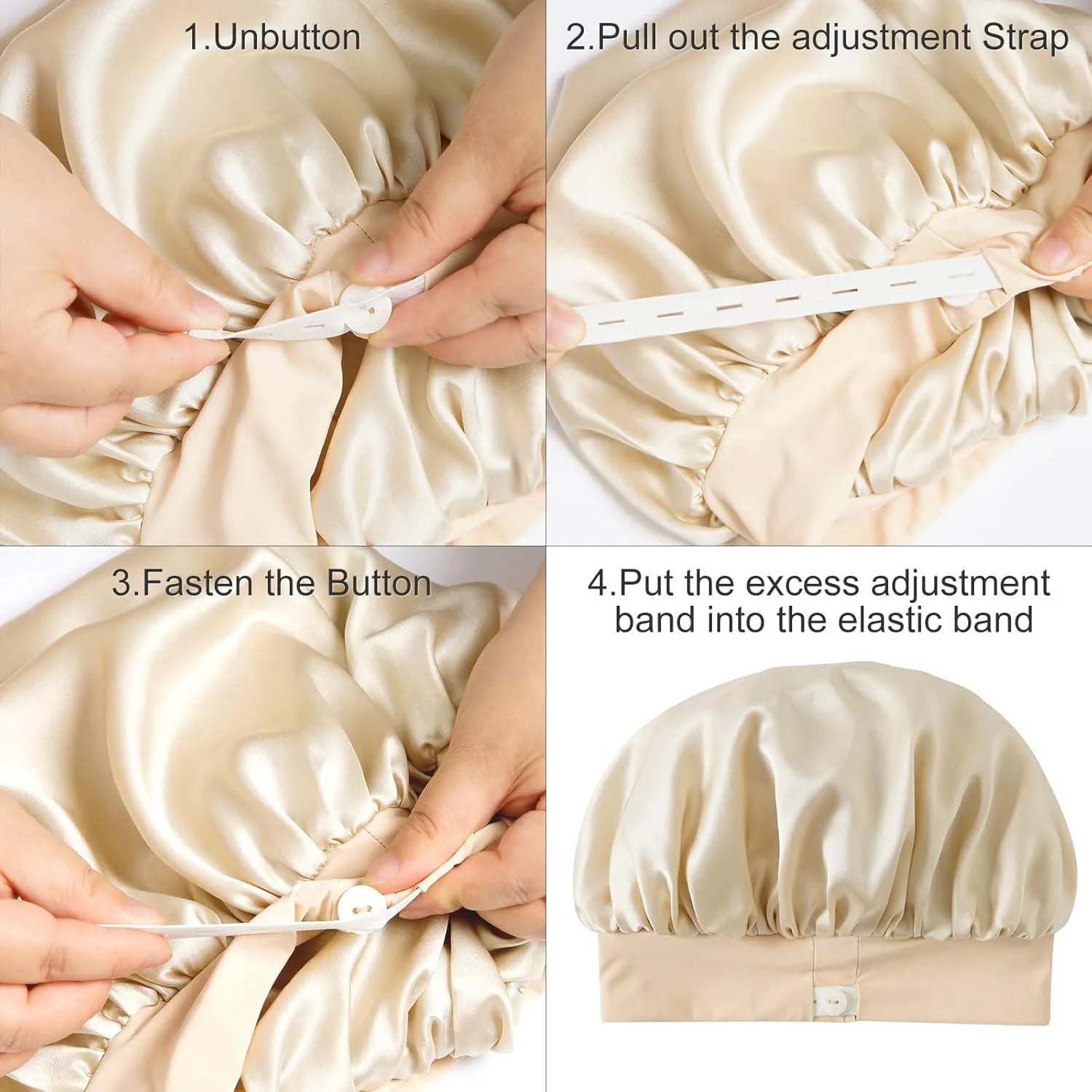 ZIMASILK Adjustable 100% Mulberry Silk Bonnet for Sleeping Women with Button Strap – Double Layer Silk Hair Bonnet, Luxury Night Cap for Hair & Skin Care (1Pc, Black)