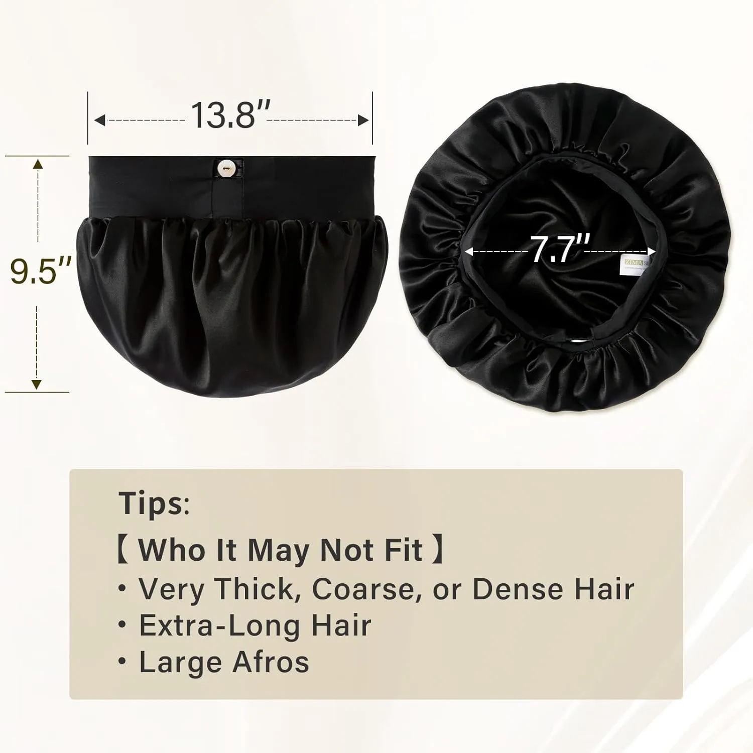 ZIMASILK Adjustable 100% Mulberry Silk Bonnet for Sleeping Women with Button Strap – Double Layer Silk Hair Bonnet, Luxury Night Cap for Hair & Skin Care (1Pc, Black)