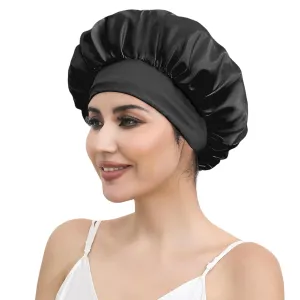 ZIMASILK Adjustable 100% Mulberry Silk Bonnet for Sleeping Women with Button Strap – Double Layer Silk Hair Bonnet, Luxury Night Cap for Hair & Skin Care (1Pc, Black)