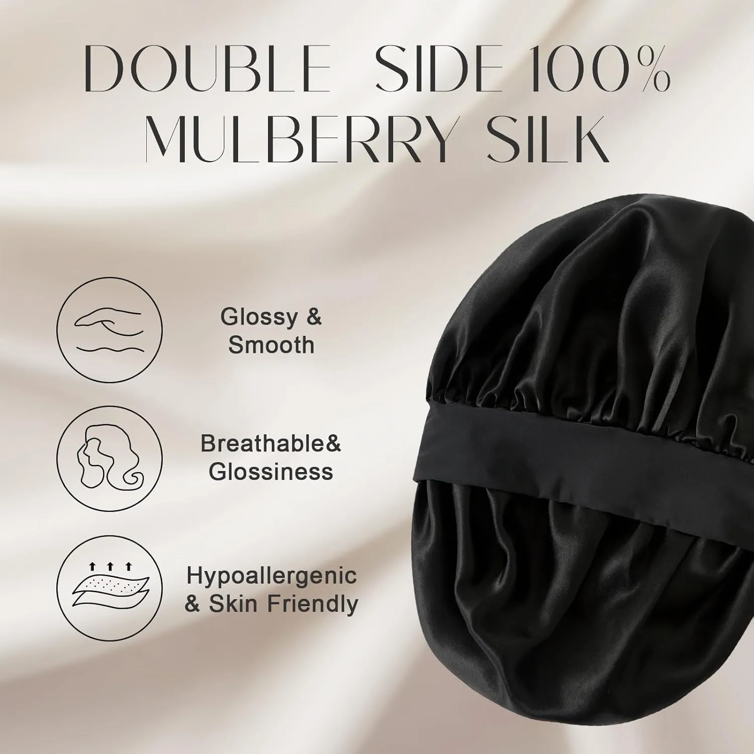 ZIMASILK Adjustable 100% Mulberry Silk Bonnet for Sleeping Women with Button Strap – Double Layer Silk Hair Bonnet, Luxury Night Cap for Hair & Skin Care (1Pc, Black)