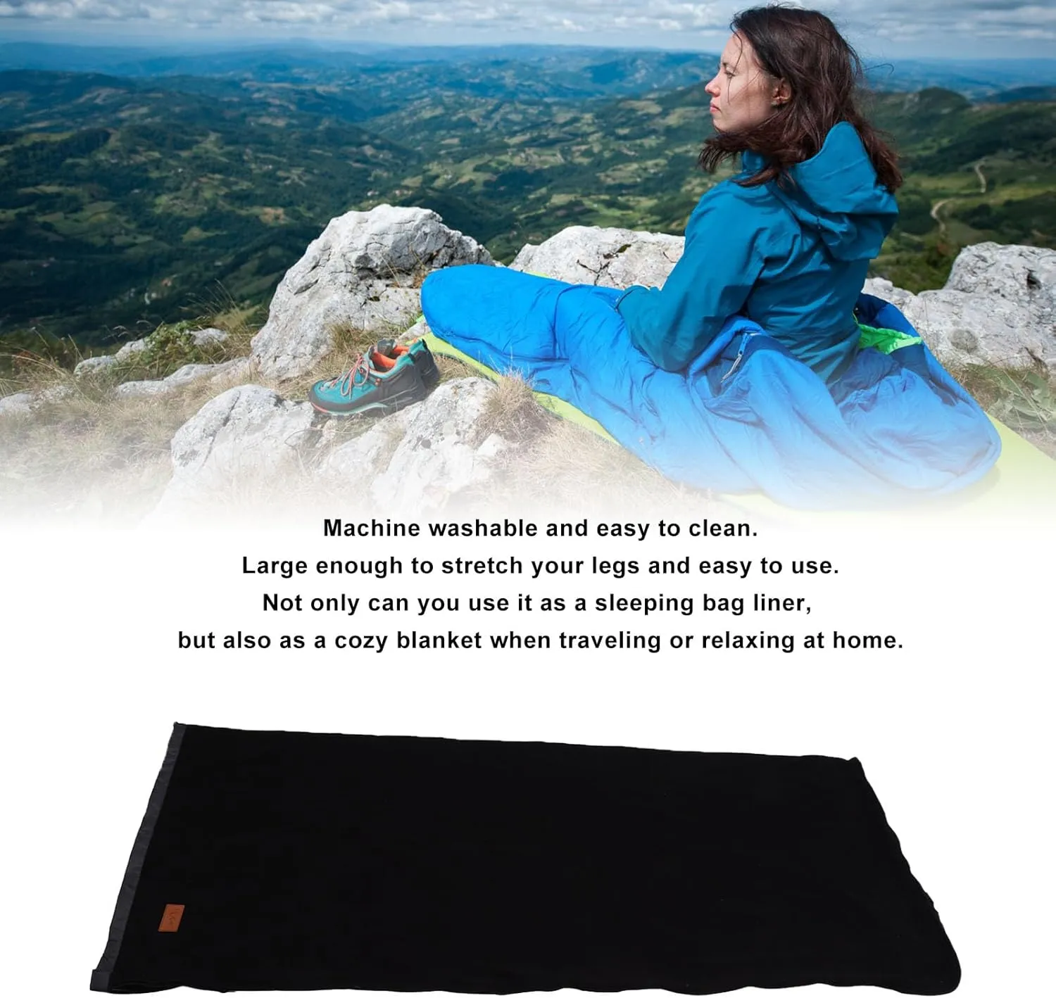 Zippered Camping Blanket, Double Washable Sleeping Bag Liner, Extra Thick, for Backpacking